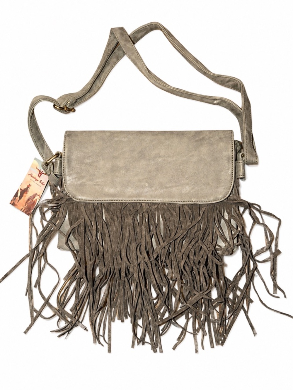 Heritage West Olive Fringe Crossbody Bag NWT | Western Boho Faux Leather Purse